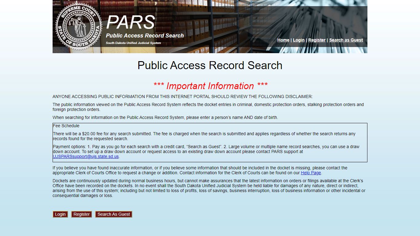 South Dakota - Public Access Record Search